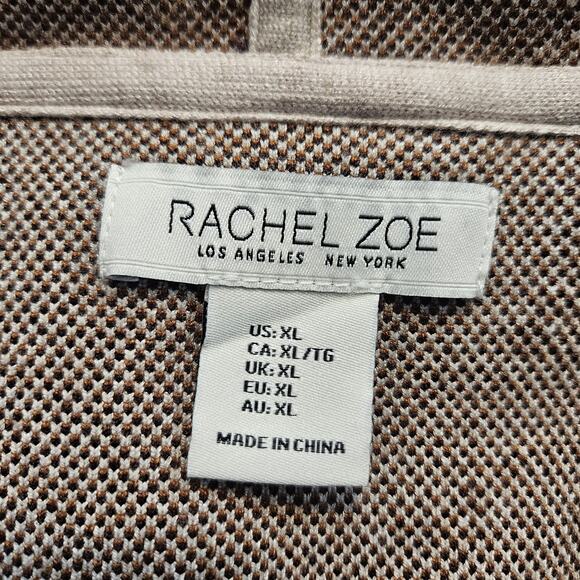 Rachel Zoe Floral Brown Beige Womens XL Open Front Cardigan Hooded Stretch - Picture 8 of 9